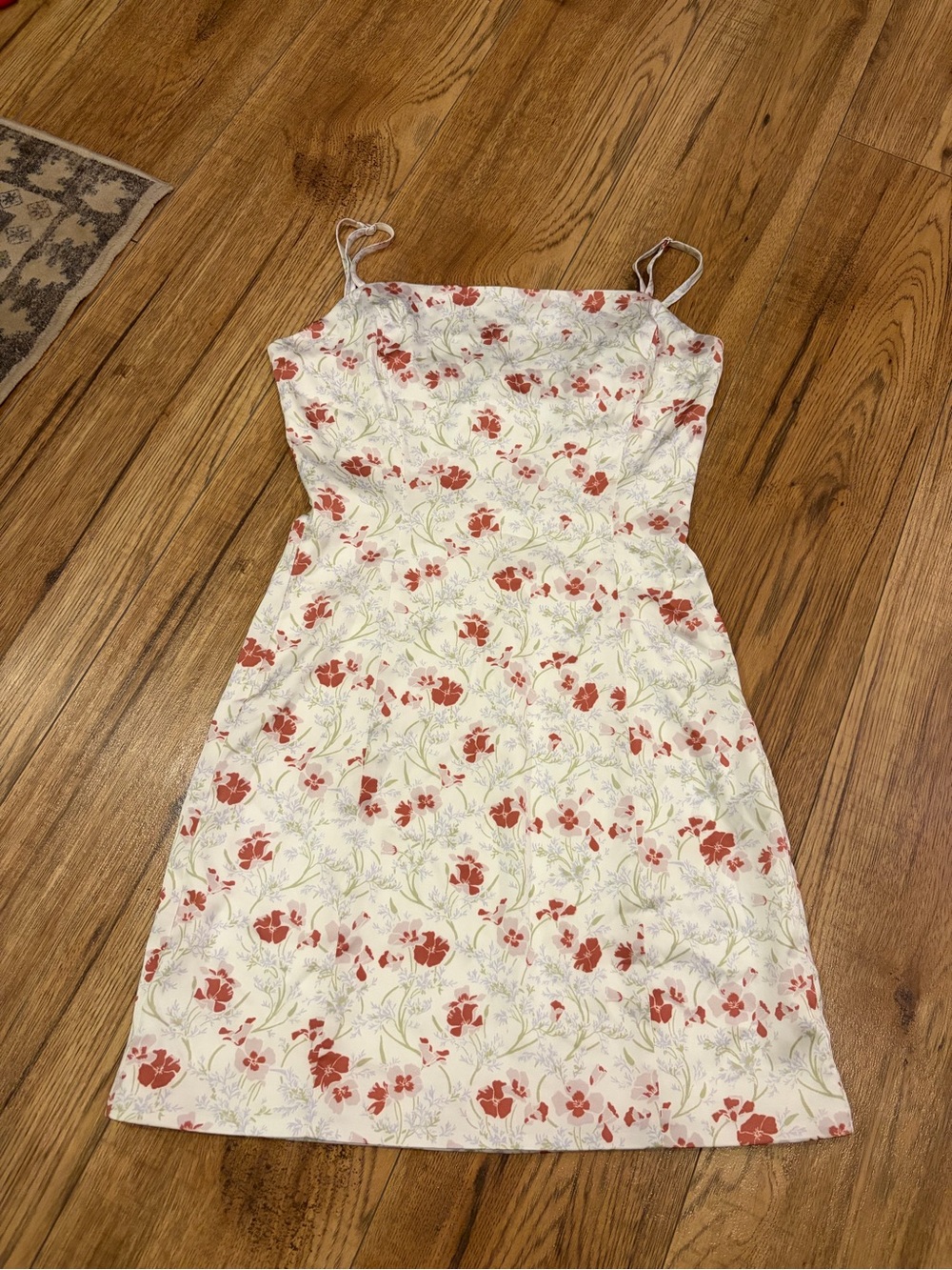Sunday Best Cream Mini Dress with Red Floral Print